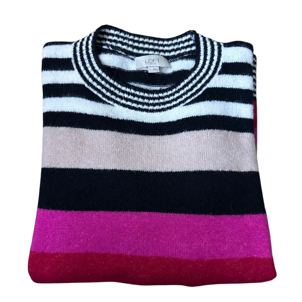 LOFT Outlet Striped Crew Neck Long Sleeve Sweater Women's Size L - Picture 4 of 10